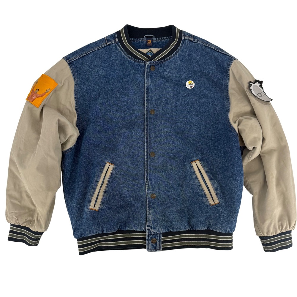 Gear For Sports Vermeer Denim Varsity Jacket XL Blue Tan Canvas Workwear Bomber